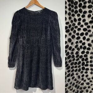 Express M Black Burnout Leopard Print Burnout Mini Dress Puff Sleeves Night Out
